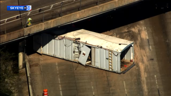 Houston Avenue Bridge hit again by large container on I-10 eastbound, blocking multiple lanes, TxDOT says