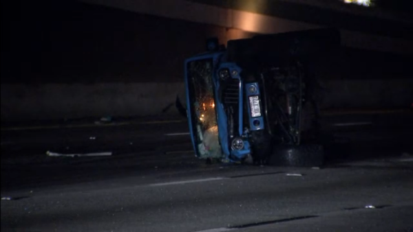 Woman with flat tire rear-ended and killed along I-45, causing rollover crash, Harris County Sheriff’s Office says